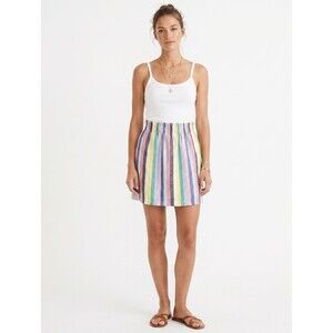 J.Crew Women's Linen Skirt Summer Rainbow Stripe Pull-On Size 00 NWT Cottagecore